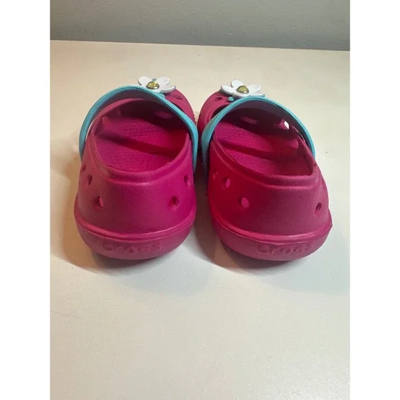 Crocs Mary Jane‎ Flower Accent Shoes Girls Pink Blue Casual Toddler Size 6 - Picture 4 of 5